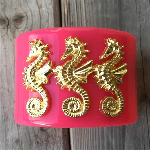Mud Pie Jewelry - Mud Pie pink cuff bracelet with goldtone seahorses
